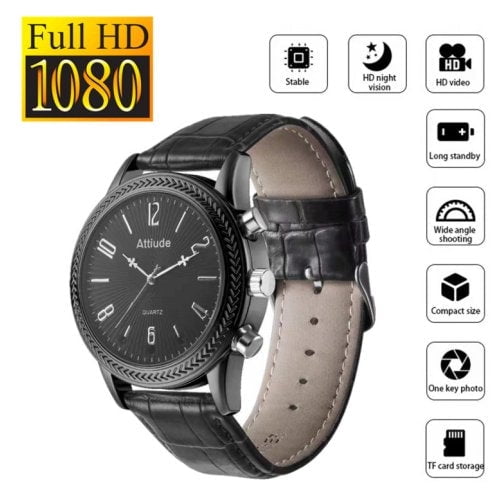 Spy watch camera, spy watch hidden camera with infrared night vision, can record video and audio, mini hidden spy camera, mini body camera with time display
