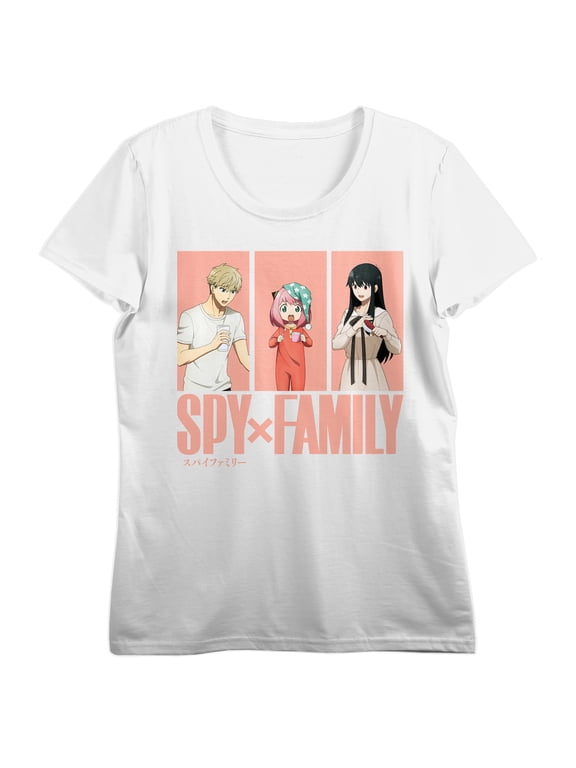 Spy x Family Juniors Short Sleeve Tee Loid, Yor and Anya Forger 3-Panel Graphic 100% Cotton Crew Neck Officially Licensed-XS