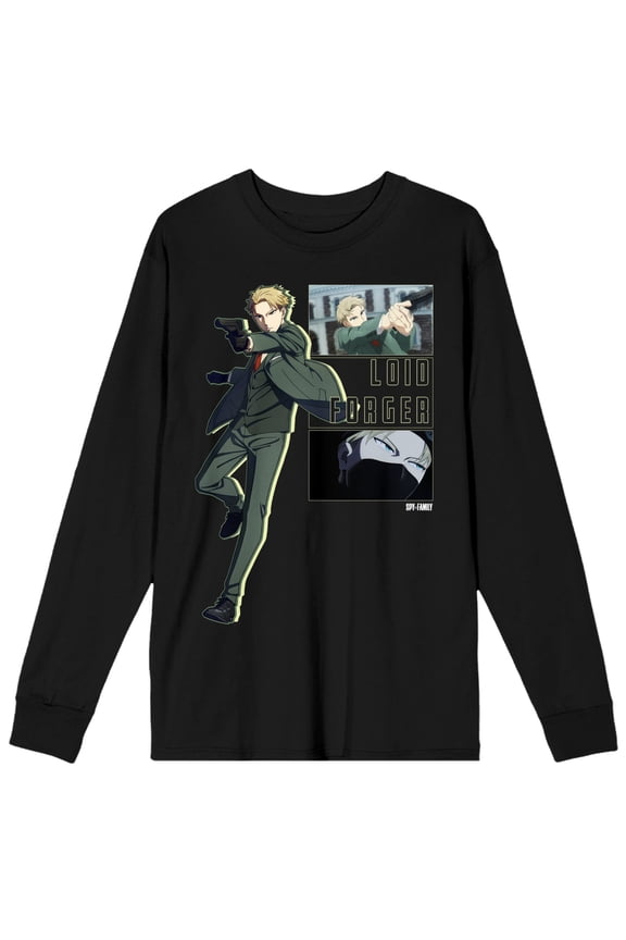 Spy x Family Loid Forger Screenshots Men's Black Long Sleeve Crew Neck Tee-Large