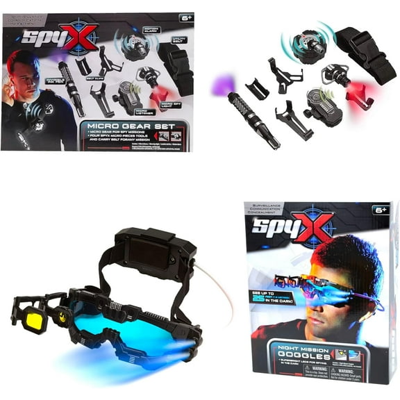 SpyX / Micro Gear Set + Night Mission Goggles - 4 Must-Have Spy Tools Attached to an Adjustable Belt + LED Light Beams Glasses! Jr Spy Fan Favorite & Perfect for Your Spy Gear Collection!