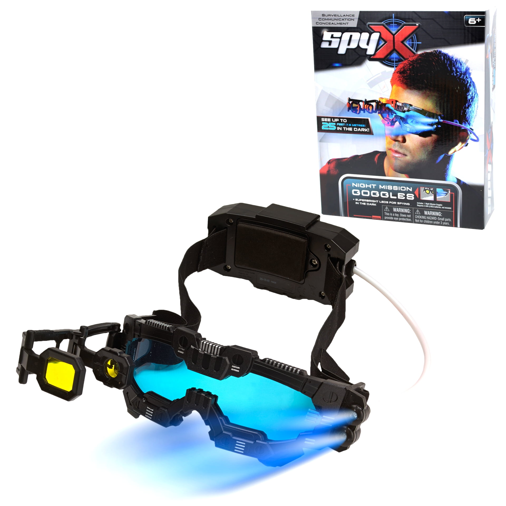 SpyX / Night Mission Goggles - Twin LED Light Beams + Flip Out Scope + Adjustable & Comfortable Head Strap For Spy Kids Role Play. Essential Spy Gadget For Secret Mission In The Dark. Top Fun Award!