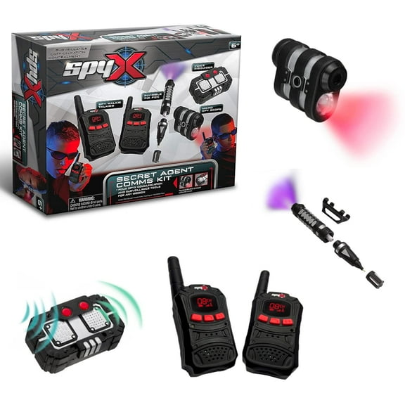 SpyX Secret Agent Comms Kit. Includes Walkie Talkies, Micro Voice Disguiser, Invisible Ink Pen, Micro Spy Scope. All the Spy Gear You Need To Play!