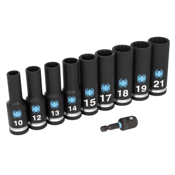 Spyder 10-Piece 1/2-Inch Drive Metric Deep Impact Socket Set with Adapter 19701