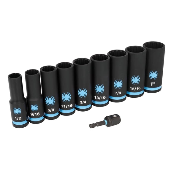 Spyder 10-Piece 1/2-Inch Drive SAE Deep Impact Socket Set with Adapter 19700