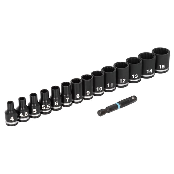 Spyder 15-Piece 1/4-Inch Drive Metric Shallow Impact Socket Set with Adapter 19714