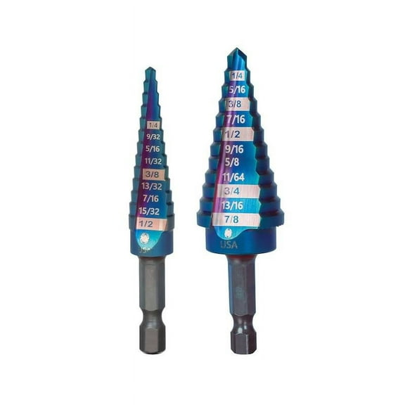 Steelman Pro 19025 2pc Step Bit Set, Mach-Blue Hex Shank, (1/8-1/2 & 3/16-7/8) JSP-19025