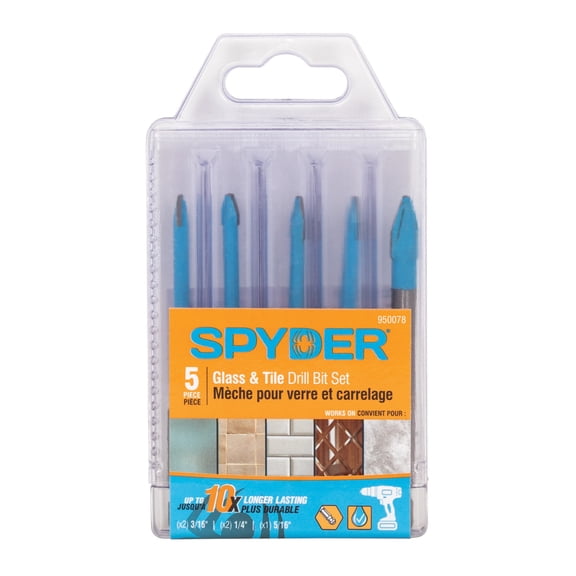 Spyder 5-Piece Pack Quick-Release Hex Shank Carbide-Tipped Glass and Tile Drill Bit Set 950078