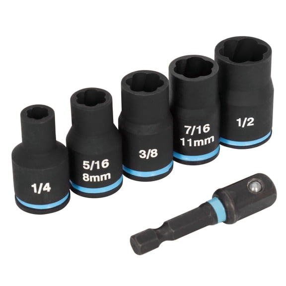 Spyder 6-Piece 3/8-Inch Drive SAE/Metric Extractor Impact Socket Set with Adapter 19709