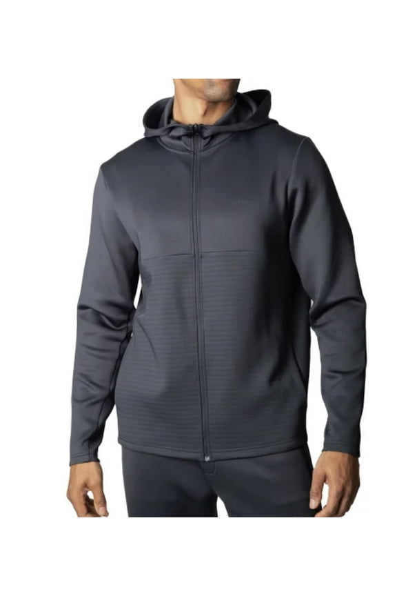 Active Men's Long Sleeve Stretch Full Zip Hoodie Jacket (US, Alpha, Medium, Regular, Regular, Black)