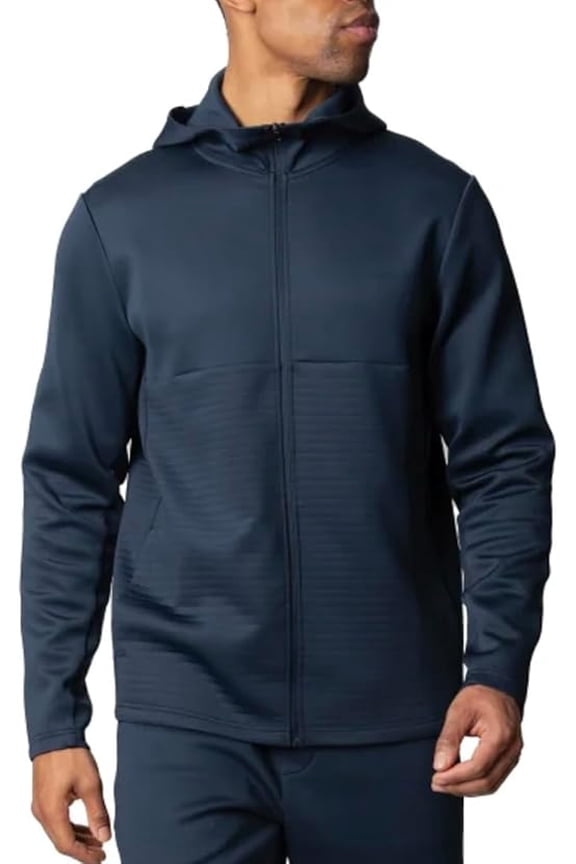Active Men's Long Sleeve Stretch Full Zip Hoodie Jacket (Medium/Blue)