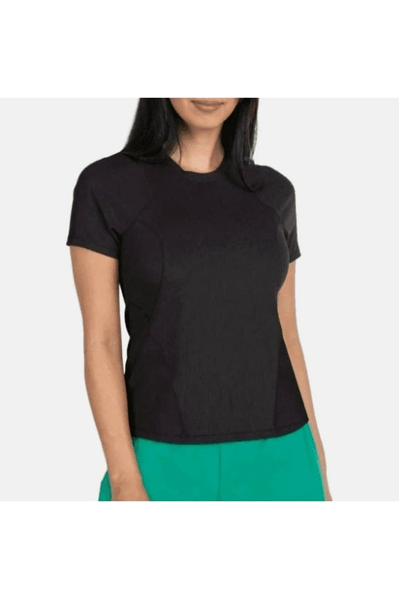 Active Women's Ribbed Short Sleeve Active Tee Shirt Black Large