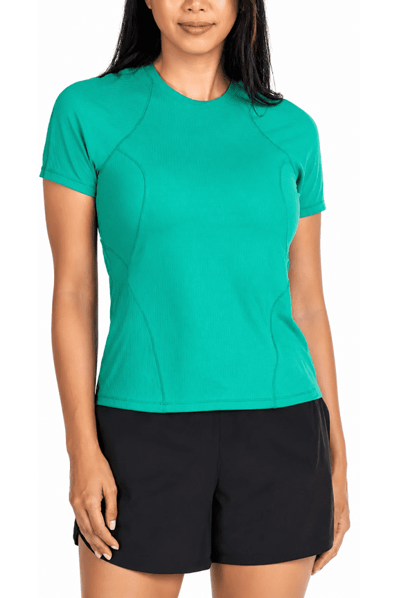 Active Womens UPF 50+ Ribbed Short Sleeve Tee Shirt (Green, X-Large)