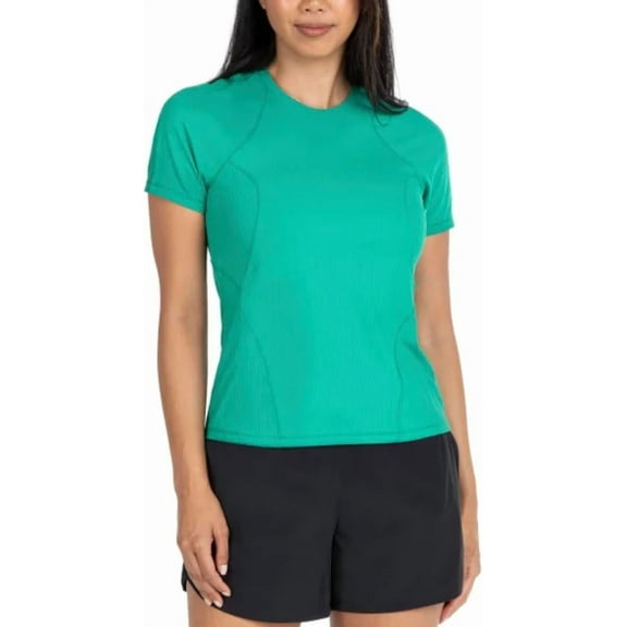 Spyder Active Womens UPF 50+ Ribbed Short Sleeve Tee Shirt (Green, X-Large)