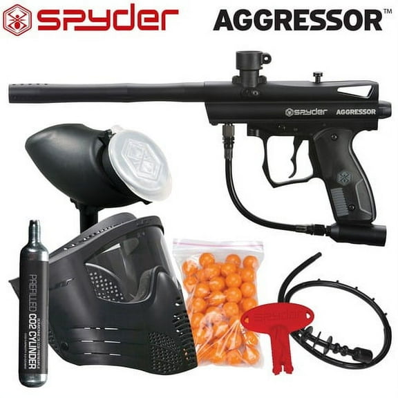 Spyder Aggressor Paintball Marker Gun Ready to Play Kit includes Goggle, Hopper, Squeegee, 90g CO2 and Adapter