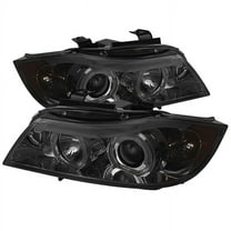 Spyder BMW E90 3-Series 06-08 4DR Projector Headlights - LED Halo - Amber Reflector - Replaceable Eyebrow Bulb - Smoke- High H1 (Included) - Low H7 ( Fits select: 2007-2008 BMW 328, 2006 BMW 325