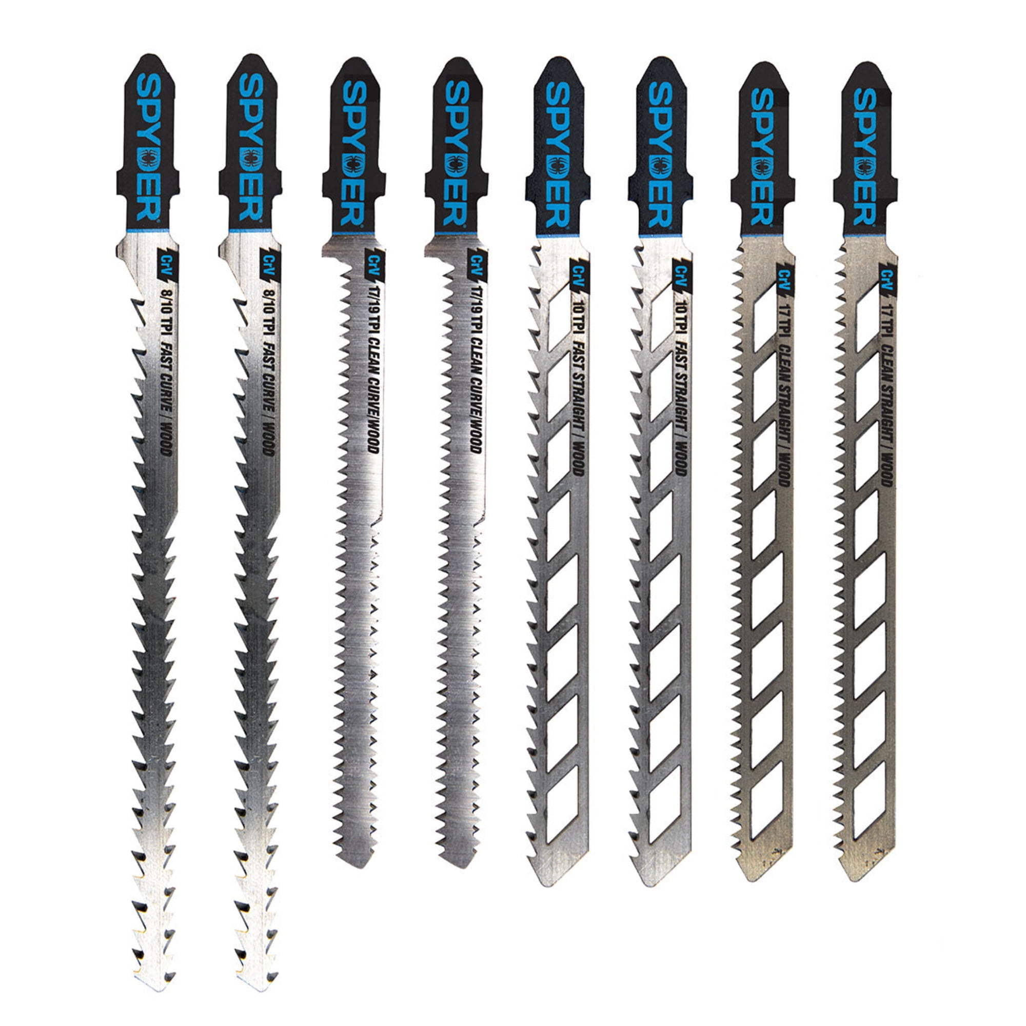 Spyder Skeleton™ 8-Piece Double-Sided And Skeleton T-Shank High-Carbon Steel Jig Saw Blade Set 300037