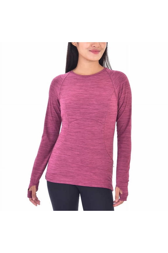 Ladies' Long Sleeve Brushed Active Top (Pomegranate Heather, S)