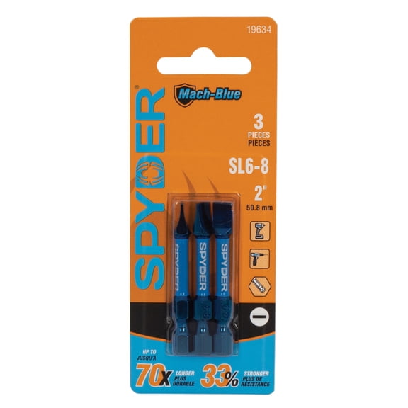 Spyder Mach-Blue 2-Inch SL6-8 Slotted Impact Driver Bit (3-Pack) 19634