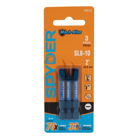 Spyder Mach-Blue 2-Inch SL8-10 Slotted Impact Driver Bit (3-Pack) 19635