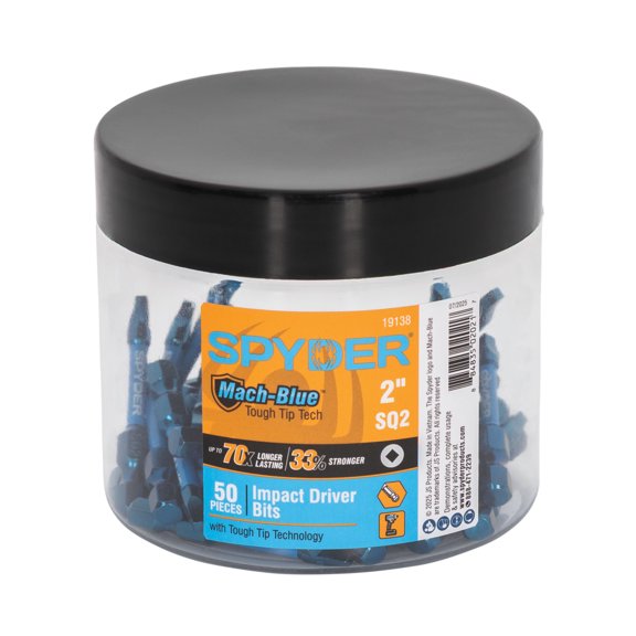 Spyder Mach-Blue 2-Inch SQ2 Impact Driver Bit (50-Pack) 19138