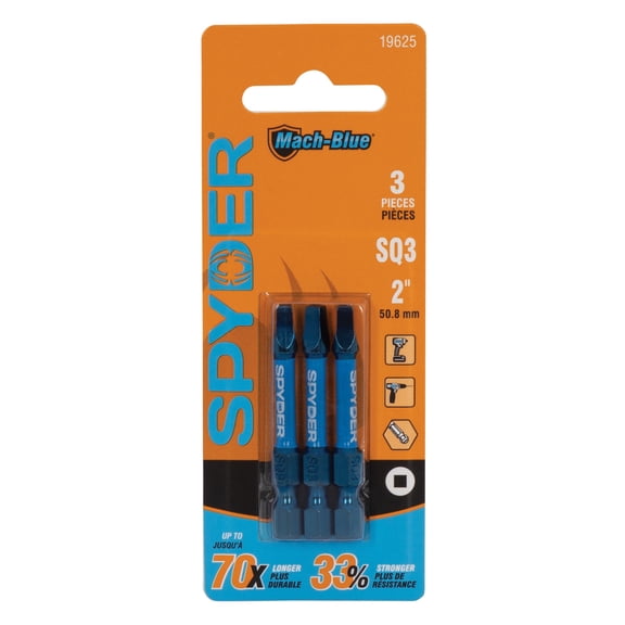 Spyder Mach-Blue 2-Inch SQ3 x 2-Inch Driver Bit (3-Pack) 19625