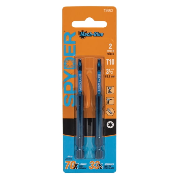 Spyder Mach-Blue 3-1/2-Inch T10 Impact Driver Bit (2-Pack) 19663