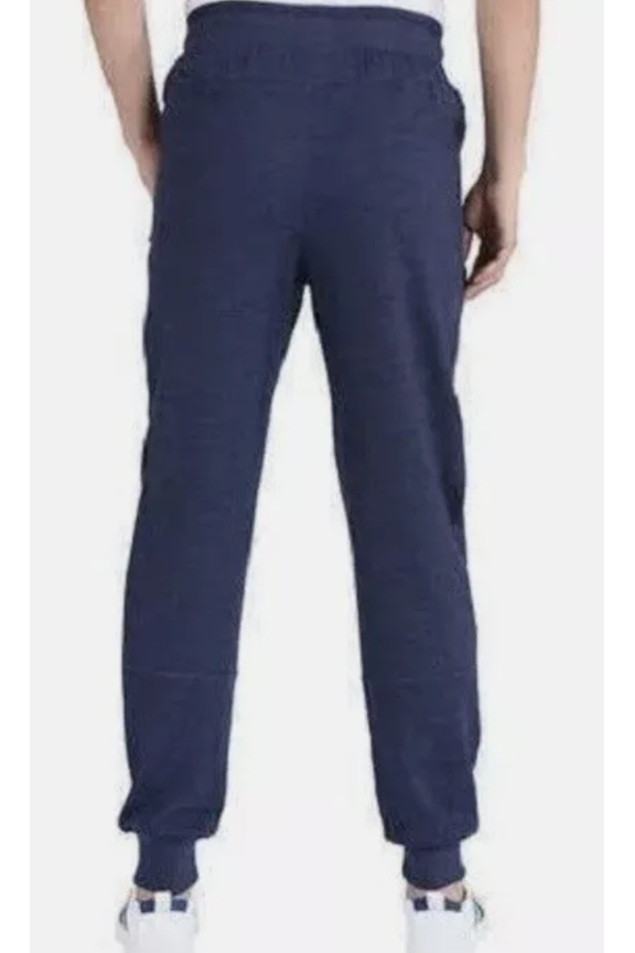 Men's Elastic Waistband Zippered Pockets Tapered Active Pants, Navy XL
