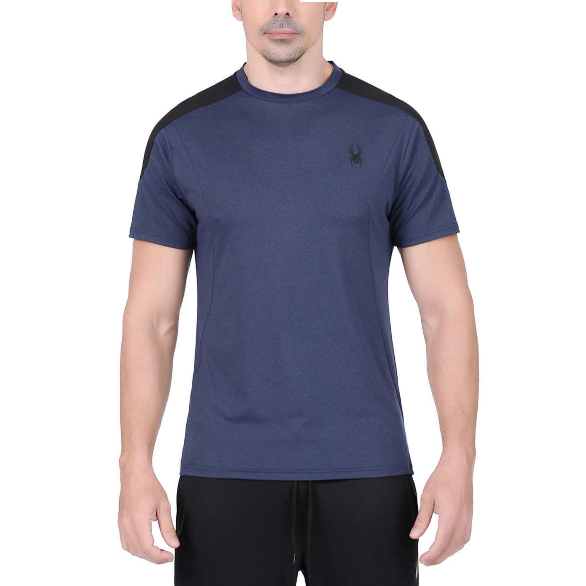 Spyder Men's Active Short Sleeve Tee Moisture Wicking 4 Way Stretch  T-Shirt-Blue / M