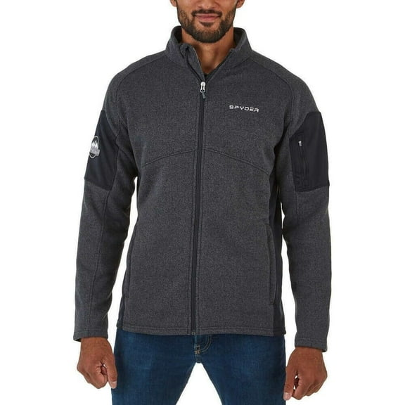Spyder Men's Fleece Empire Full Zip Pockets Logo Jacket Black Size M