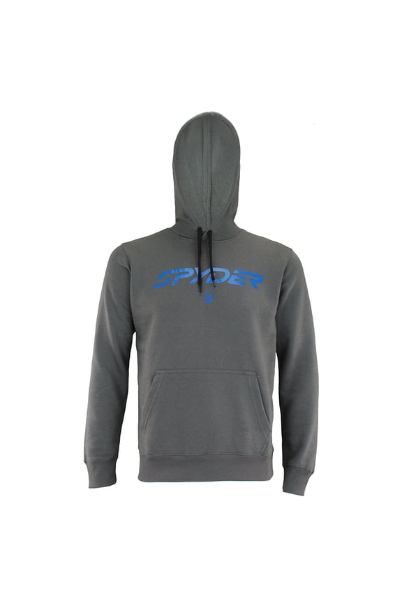 Men's Hoodie Signature Logo Drawstring Fleece Lined Hooded Sweatshirt, Dark Gray/Blue, M