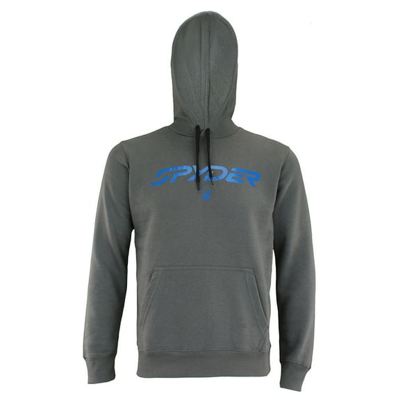 Spyder Men's Hoodie Signature Logo Drawstring Fleece Lined Hooded Sweatshirt, Dark Gray/Blue, S