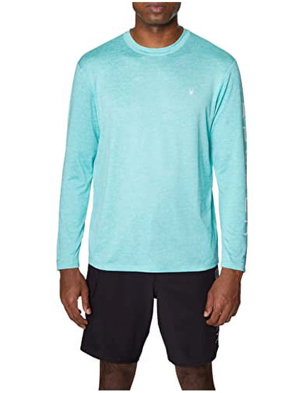 Men's Standard Heather Long Sleeve Rashguard, Green Blue, Large