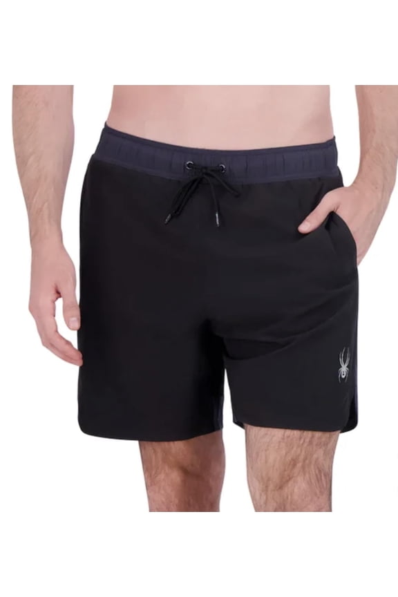 Men's UPF 30+ Breathable Comfort Stretch Swim Short (US, Alpha, Medium, Regular, Regular, Black)