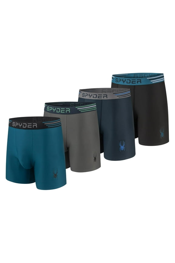 Mens Boxer Briefs 4 Pack Poly Spandex Performance Boxer Briefs Underwear/Bonded Hem Boxer Briefs (Teal/Grey/Navy/Black, Large)