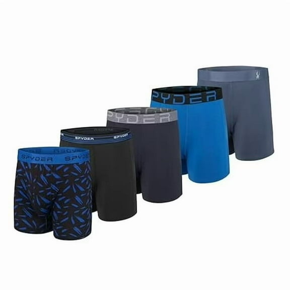Spyder Mens Boxer Briefs 5 Pack Poly Spandex Performance Boxer Briefs Underwear (Black/Black/Navy/Blue/Grey, Medium)