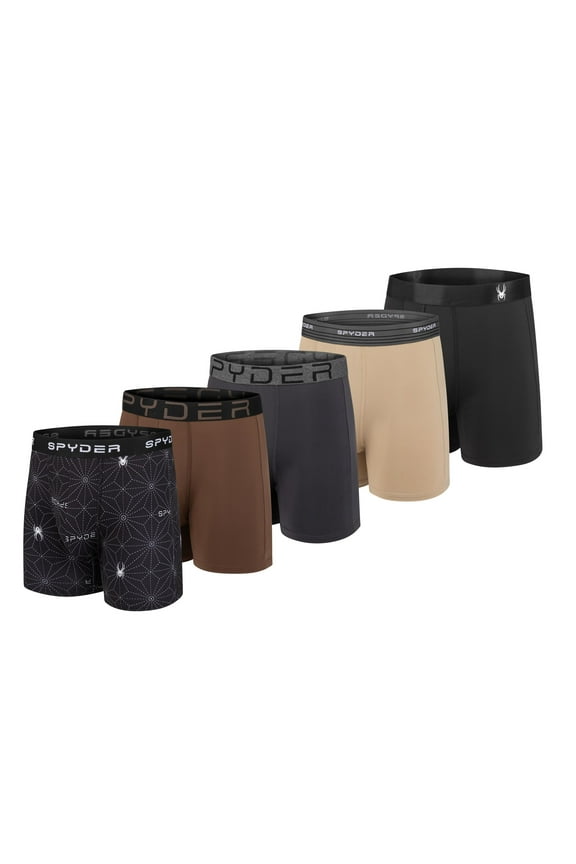 Mens Boxer Briefs 5 Pack Poly Spandex Performance Boxer Briefs Underwear Black/Brown/Charcoal/Beige/Black, Large