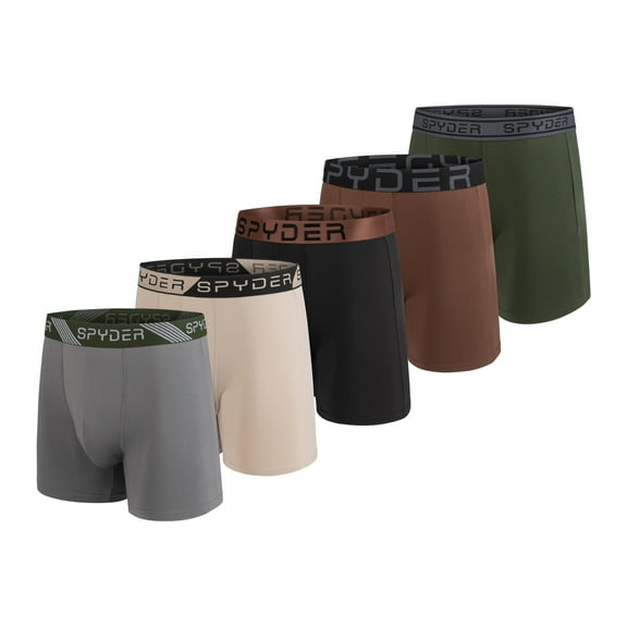 Spyder Mens Boxer Briefs 5 Pack Poly Spandex Performance Boxer Briefs Underwear Grey/Ivory/Black/Brown/Green, Medium
