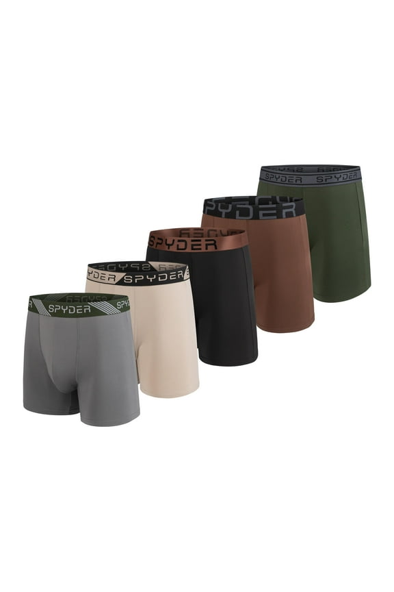 Mens Boxer Briefs 5 Pack Poly Spandex Performance Boxer Briefs Underwear Grey/Ivory/Black/Brown/Green, Medium