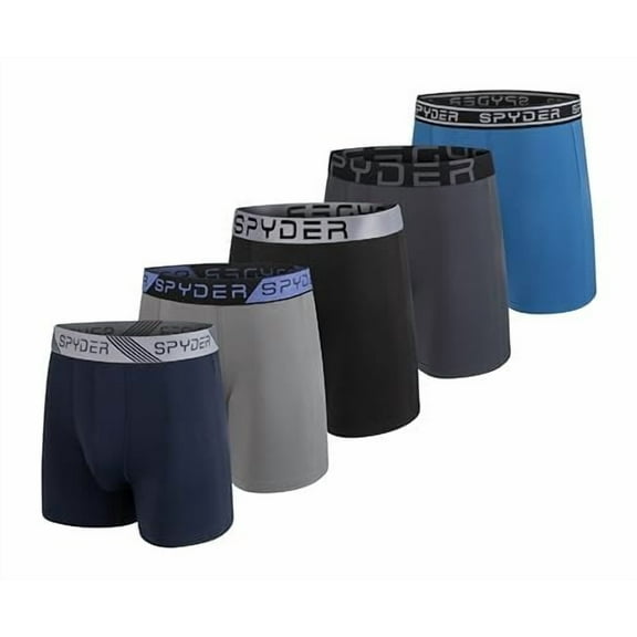 Spyder Mens Boxer Briefs 5 Pack Poly Spandex Performance Boxer Briefs Underwear Navy/Grey/Black/Charcoal/Blue, Medium