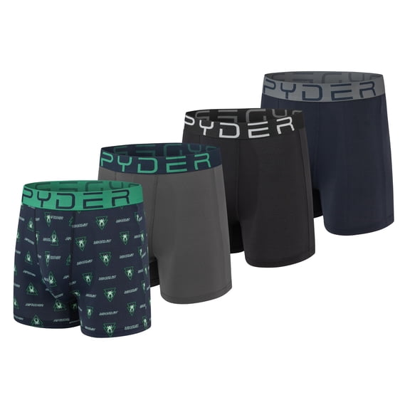 Spyder Mens Boxer Briefs Performance Nylon Mesh Sports Underwear (Medium, Navy/Black/Navy/Grey) - 4 Pack