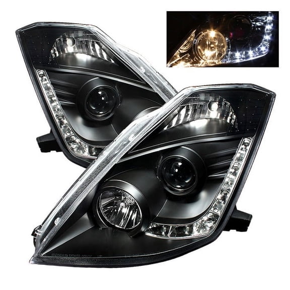 Spyder Nissan 350Z 03-05 Projector Headlights - Halogen Model Only ( Not Compatible With Xenon/HID Model ) - DRL - Black - High H1 (Included) - Low H