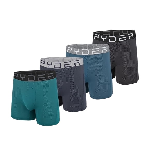 Spyder Performance Mesh Mens Boxer Briefs Sports Underwear - 4 Pack - Green/Black/Blue/Navy - Medium