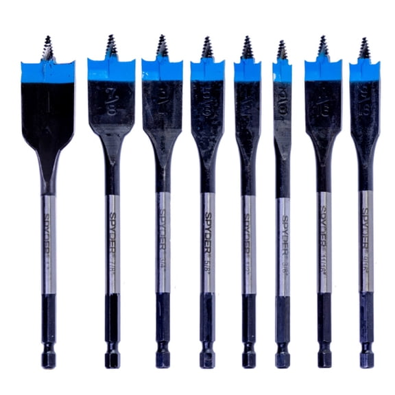 Spyder Stinger 8-Piece Spade Bit Set (3/8, 1/2, 9/16, 5/8, 11/16, 3/4, 7/8, 1-Inch) 11036CA-2 BONUS