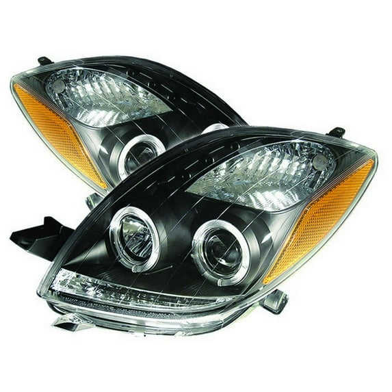 Spyder Toyota Yaris 06-08 2DR Projector Headlights - LED Halo- LED ( Replaceable LEDs ) - Black - High H1 (Included) - Low H1 (Included)