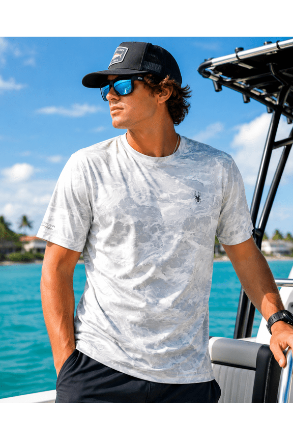UPF 30+ Rash Guard Shirt Men's Medium Gray Water Camo Performance Tee