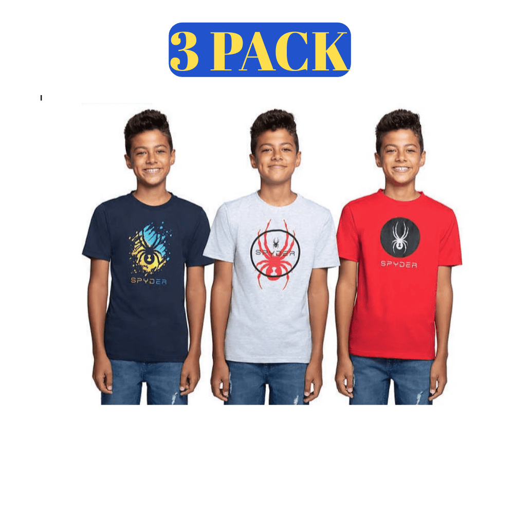 Spyder Youth 3-Pack Tee Boys Crew Neckline Spyder Brand Logo, RED (M10/12)