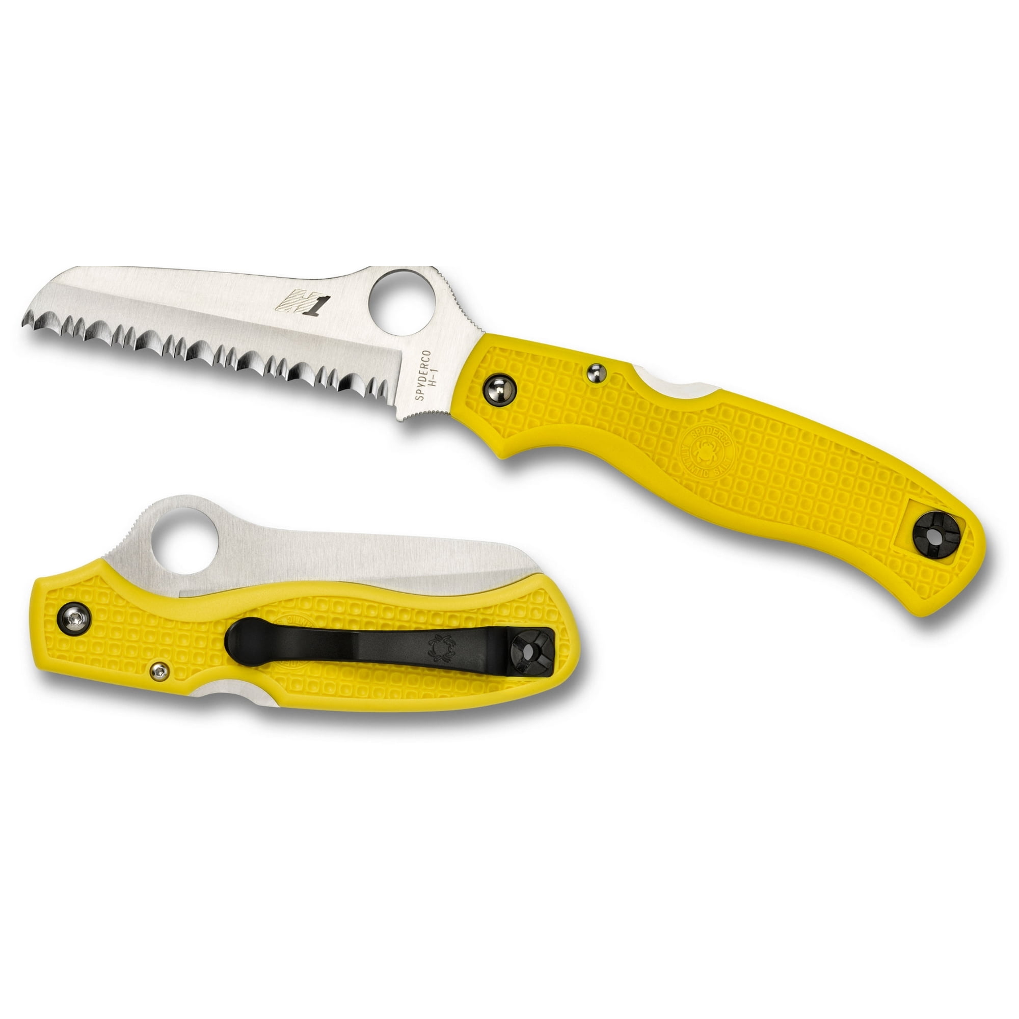Spyderco Atlantic Salt Folding Knife 3.69" H1 Serrated Rescue Blade, Yellow FRN Handles - C89SYL