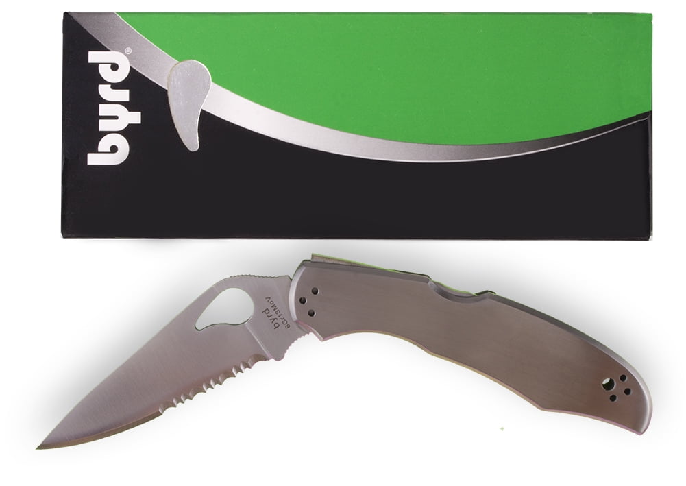Spyderco Byrd Cara Cara 2 Folding Knife 3-3/4" Combo Flat-Ground Blade, Stainless Steel Handles, Lockback - BY03PS2