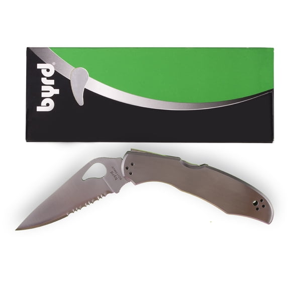 Spyderco Byrd Cara Cara 2 Folding Knife 3-3/4" Combo Flat-Ground Blade, Stainless Steel Handles, Lockback - BY03PS2