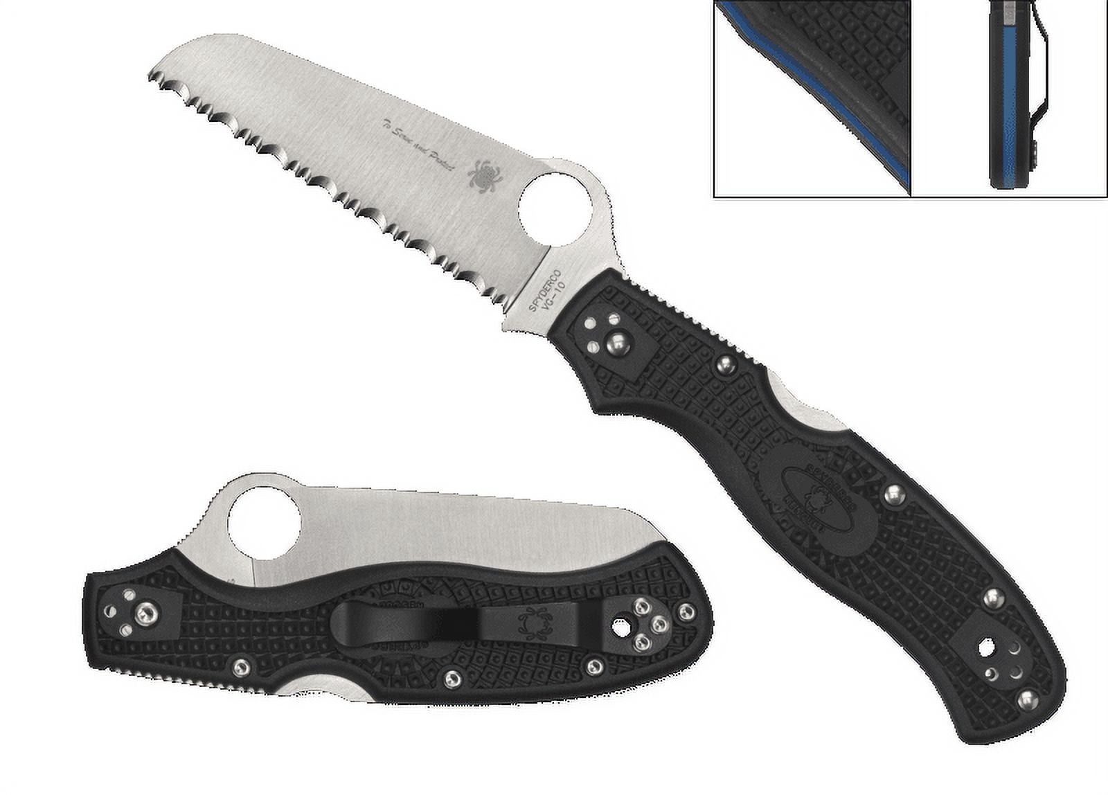 Spyderco Knives Spyderco Rescue 3 Lightweight Folding Knife Thin Blue Line SPC14FSBKBL3